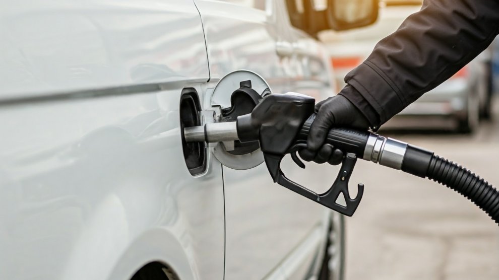 <p>Vehículo comercial siendo tanqueado en estación de servicio</p>