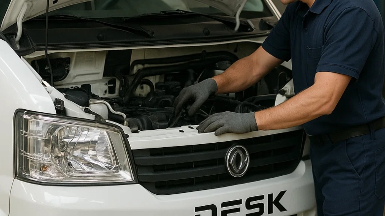 <p>Especialista realizando un mantenimiento preventivo a una Cargo Van DFSK.</p>